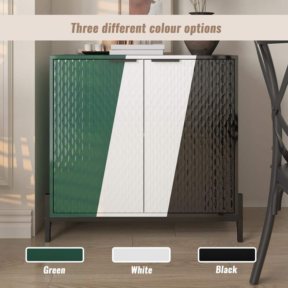 Green Glossy MDF Freestanding Accent Cabinet with Adjustable Shelving
