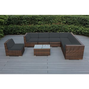 Mixed Brown 8-Piece Wicker Patio Seating Set with Supercrylic Gray Cushions