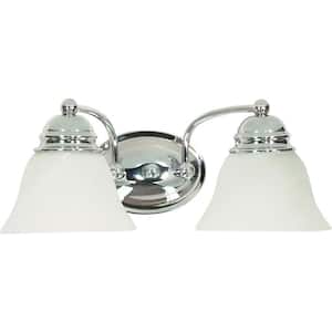 2-Light Polished Chrome Vanity Light with Alabaster Glass Bell Shades