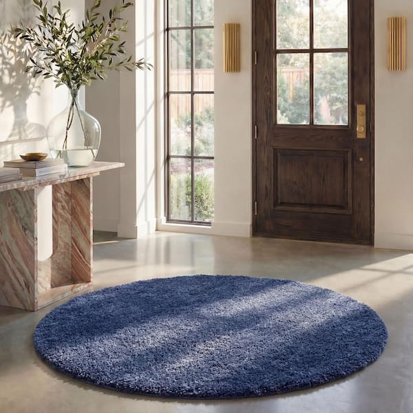 California Shag 5 ft. x 5 ft. Round Periwinkle Solid Flokati Area Rug