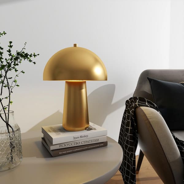 15.7 in. 1-Light Mini Brass Mushroom Accent Table Lamp with Bulb Included