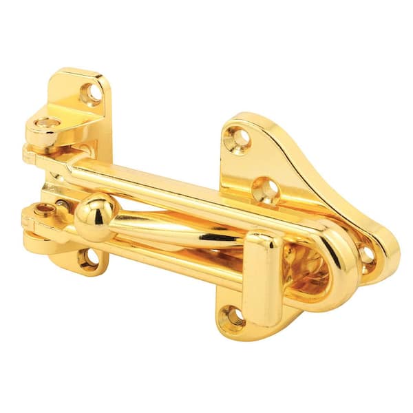 Prime-Line Hinged Bar Lock, 3-7/8 in. H Security Door Guard, Diecast Zinc, Polished Brass Plated Finish