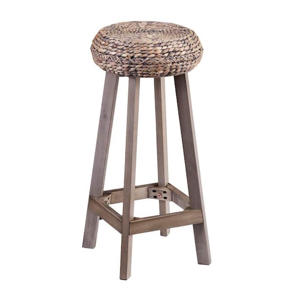 Southern Enterprises Calzada 30 in. Weathered Gray Water Hyacinth Backless Round Stools 2-Piece Set
