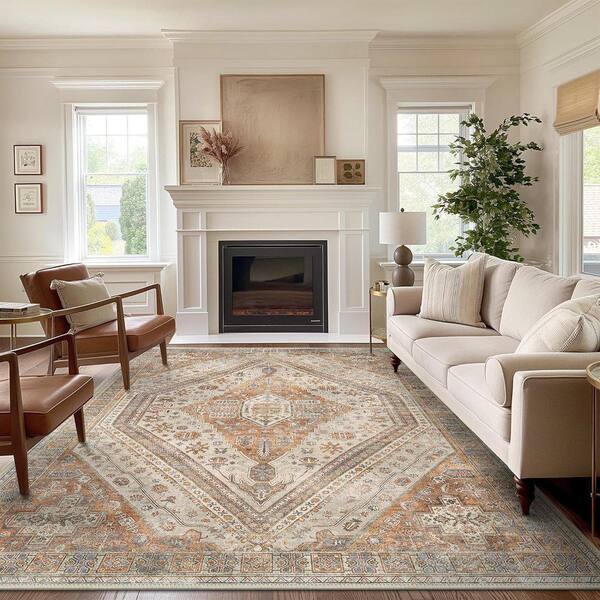 Limlok Soraya Medallion Light Brown 8 ft. x 10 ft. Living Room