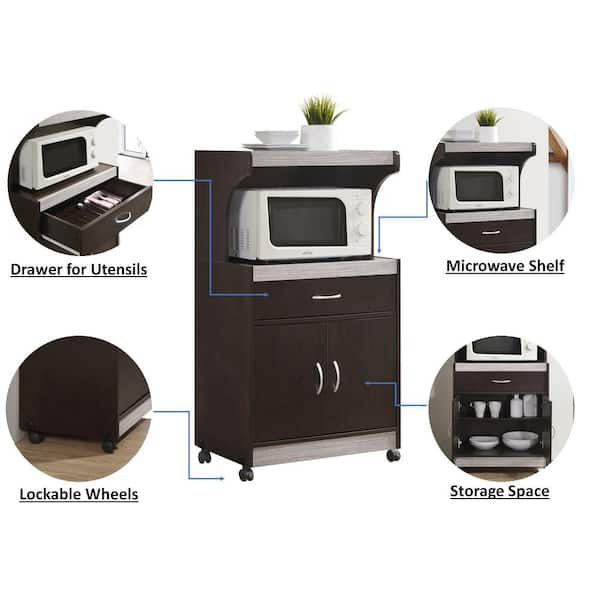 HODEDAH Chocolate-Grey Microwave Cart with Storage HIK72 CHOCO