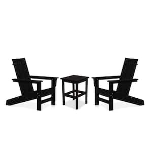 Aria Black Recycled Plastic Modern Adirondack Chair with Side Table (2-Pack)