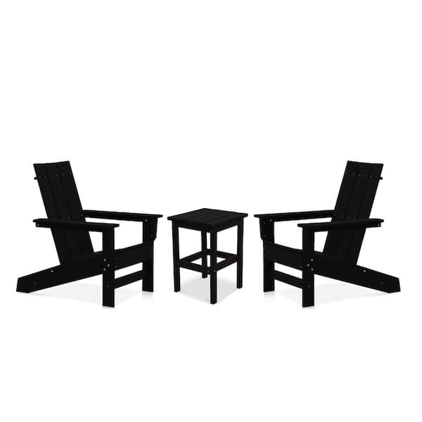 DUROGREEN Aria Black Recycled Plastic Modern Adirondack Chair with Side Table (2-Pack)