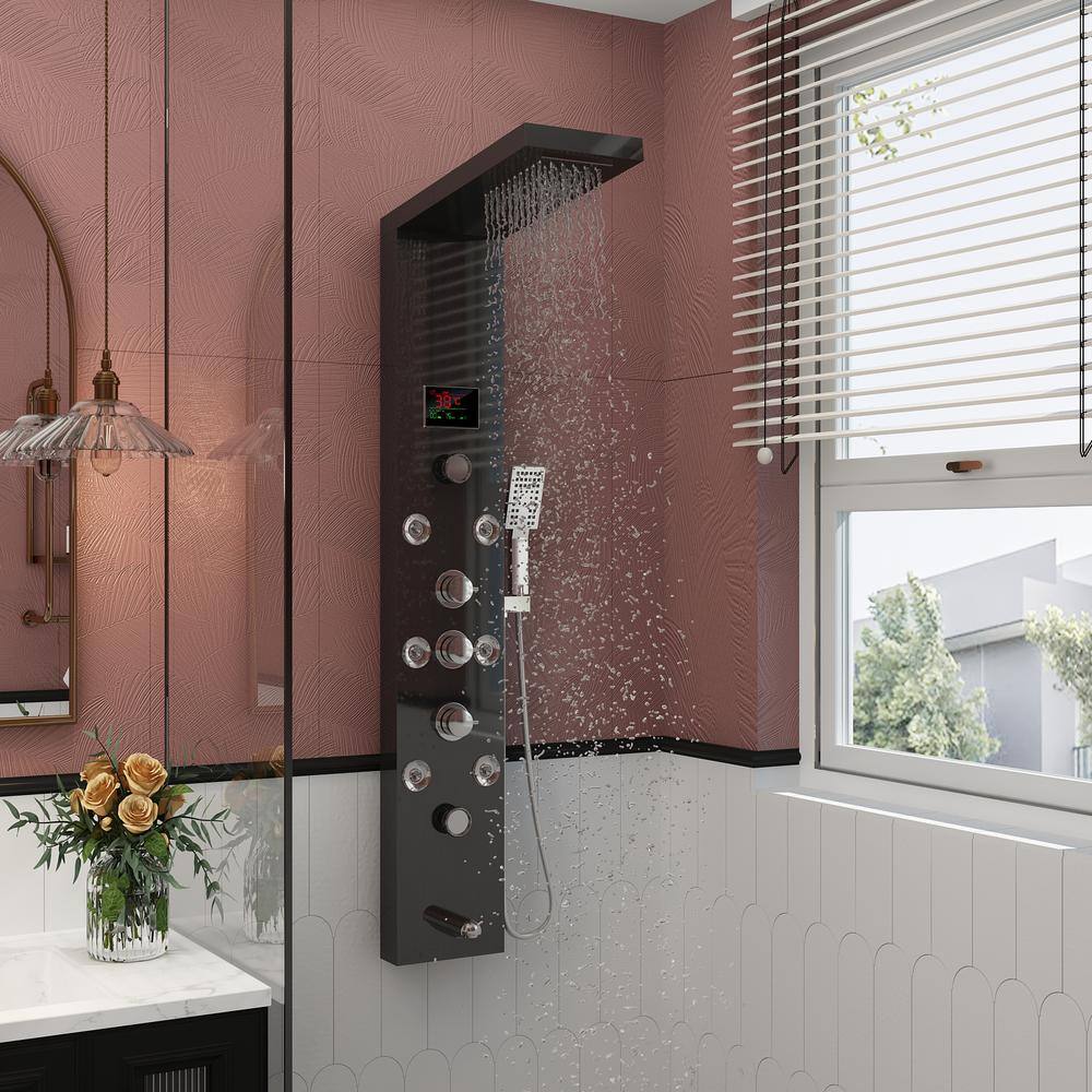 WIAWG 48 in. 8Jet Wall Bar Shower Kit Shower Panel System in Black