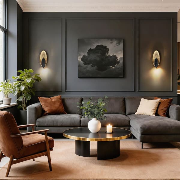 Vintage 6-Light Integrated LED Black and Goldleaf Wall Sconce with Resin Shade Modern Dimmable Wall Mounted Fixture