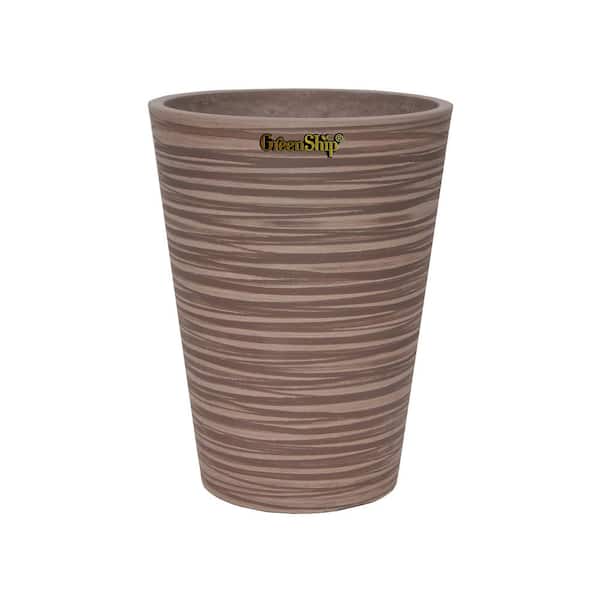 GreenShip Tall Cone Carved 12.2 in. W x 18.1 in. H Chocolate Indoor/Outdoor Resin Decorative Planter 1-Pack