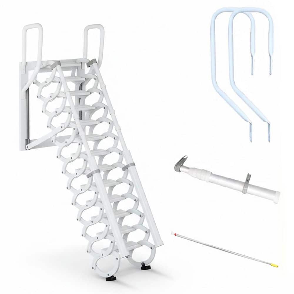 Wall-Mounted Folding Attic Stairs Pull Down Retractable Ladder with Handrails 12 Steps Space Saving 1 Piece price history on PriceWatchPro