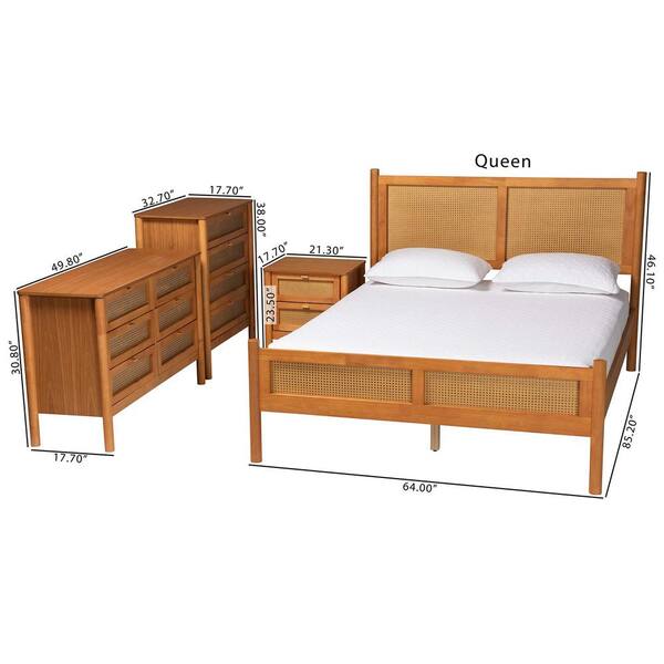 Baxton Studio Jenn 4-Piece Golden Brown Wood Queen Bedroom