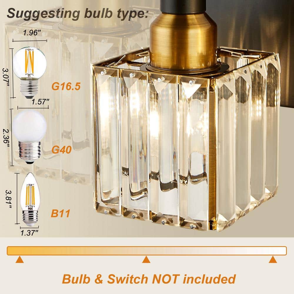 Gold Crystal 3-Light Bathroom Vanity Fixture with Square Shades