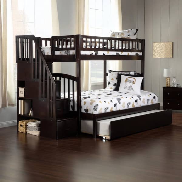 AFI Westbrook Espresso Twin Over Full Staircase Bunk with Twin Size Urban Trundle Bed