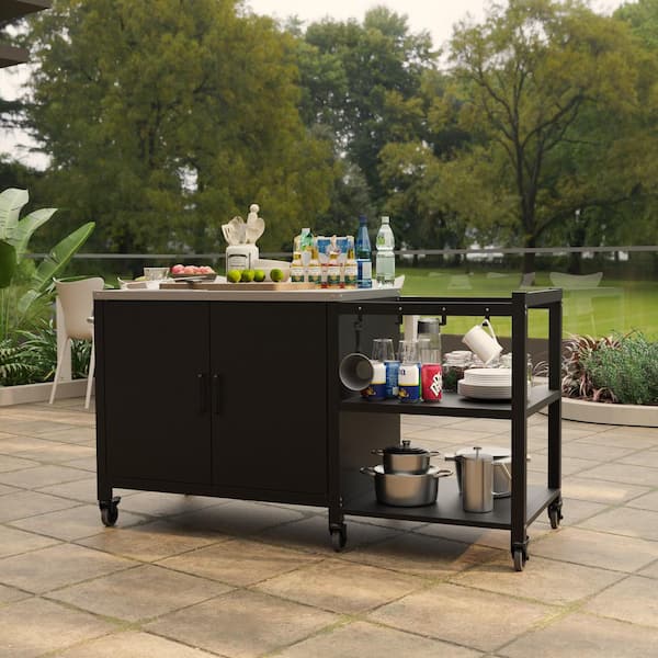 FUFU&GAGA 60.8 in. Outdoor Kitchen Grill Cart with Stainless Steel