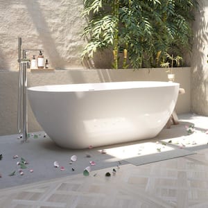 62.9 in. x 29.52 in. Solid Surface Resin Stone Flatbottom Freestanding Soaking Bathtub in Glossy White