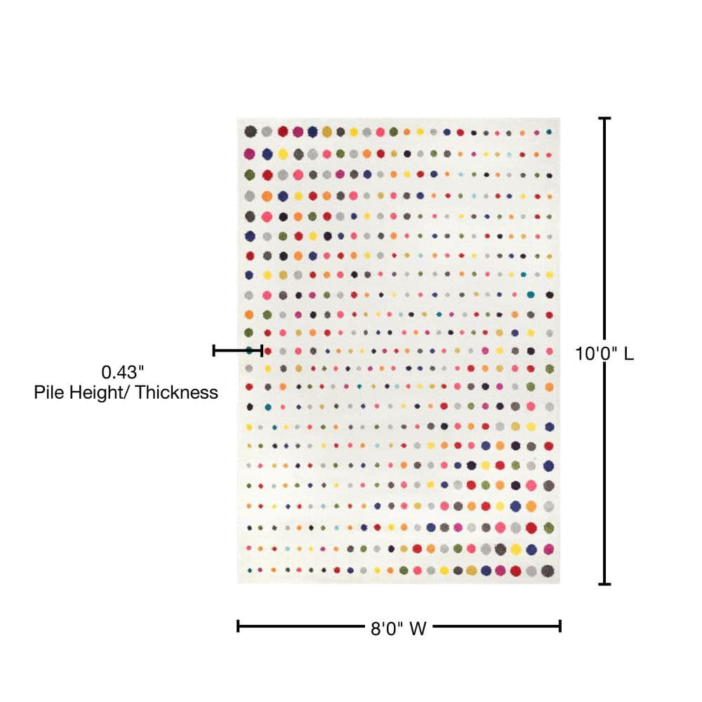 Ivory and Multicolor Synthetic 8' x 10' Rectangular Polka Dot Area Rug