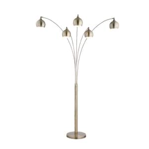 Amore 86 in. Antique Satin Brass LED Arch Floor Lamp with Dimmer