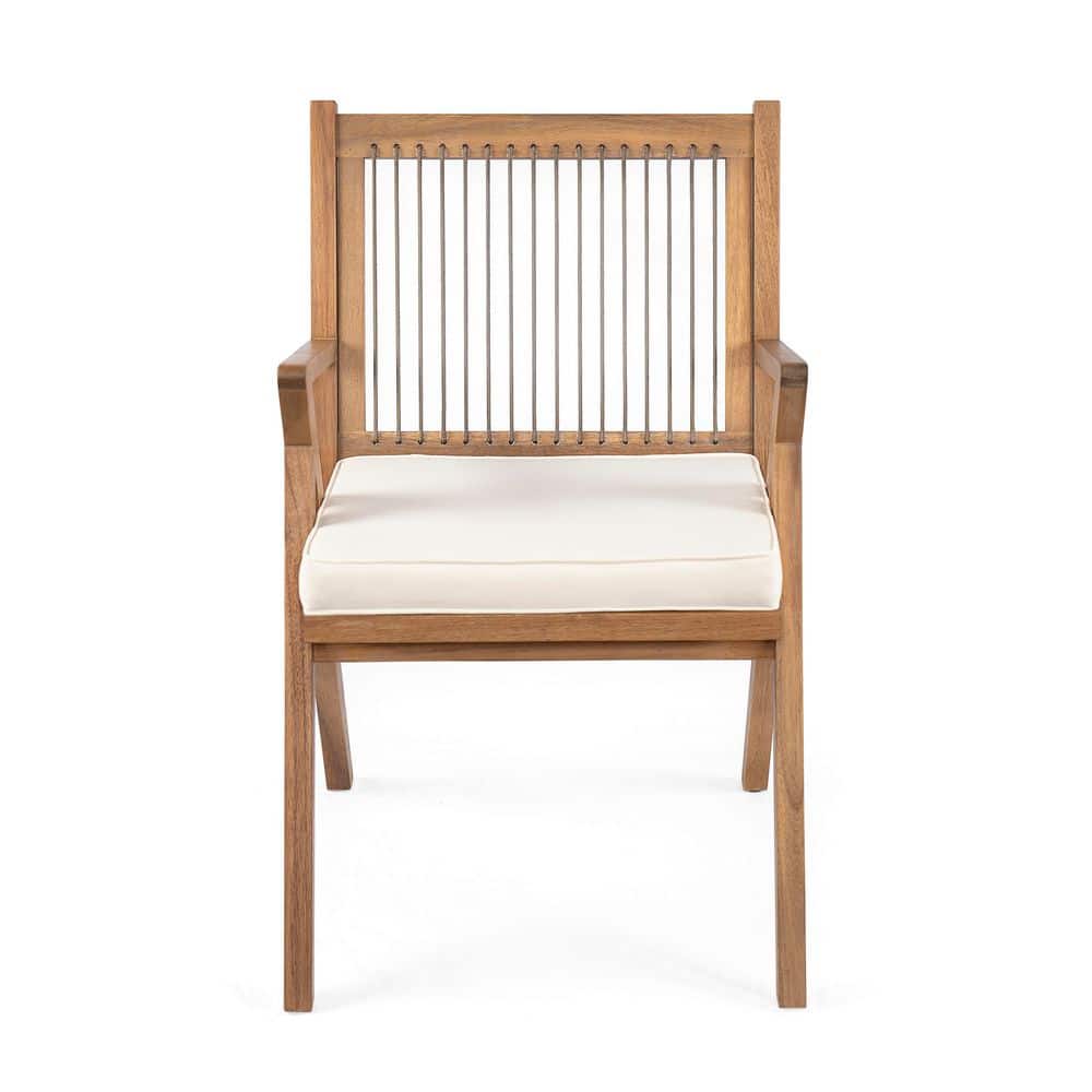 Teak Acacia Wood and Rope Outdoor Dining Chair with Waterproof Cream Cushion Set of 2 price history on PriceWatchPro