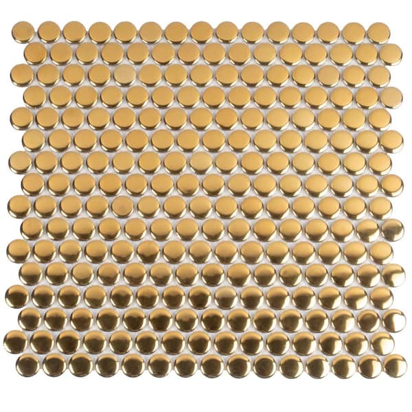 Apollo Tile Cirkel Gold 11.46 in. x 12.4 in. Glossy Porcelain Mosaic Wall and Floor Tile (9.87 sq. ft./case) (10-pack)