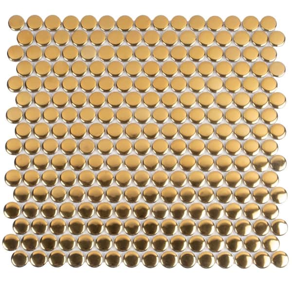 Apollo Tile Cirkel 4 in. x 0.25 in. Glossy Gold Porcelain Mosaic Wall and Floor Sample Tile (0.14 sq. ft./case) (1-pack)