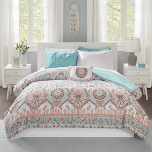 Boho Aqua Polyester Full Comforter Set with Bed Sheets