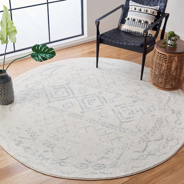 Tulum Ivory/Light Gray 7 ft. x 7 ft. Round Border Area Rug