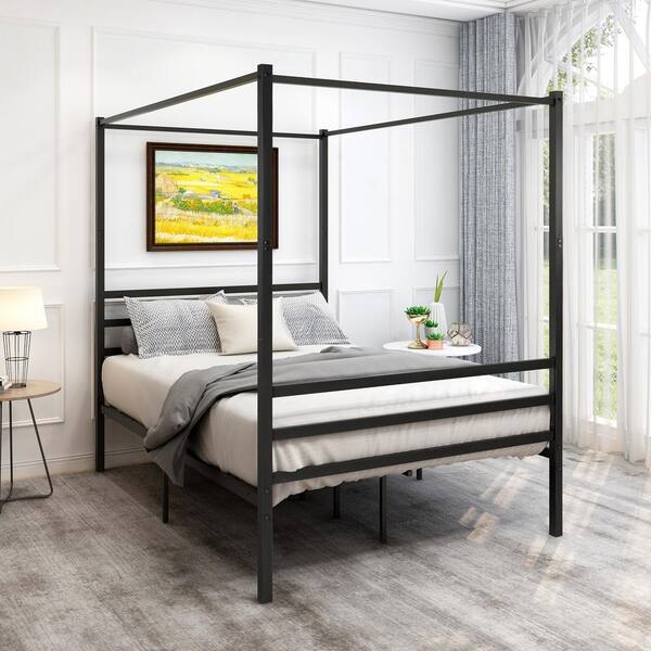 Black Full-Size Canopy Metal Bed Frame European Style PTYD746F-BK - The  Home Depot