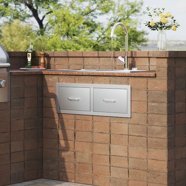 Outdoor Kitchen Drawers 30 in. x 10 in. x 20 in. Double Horizontal Stainless Steel BBQ Access Drawers with Handle