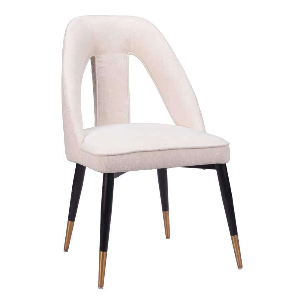 Ivory Plush Upholstered Dining Chair with Metal Legs