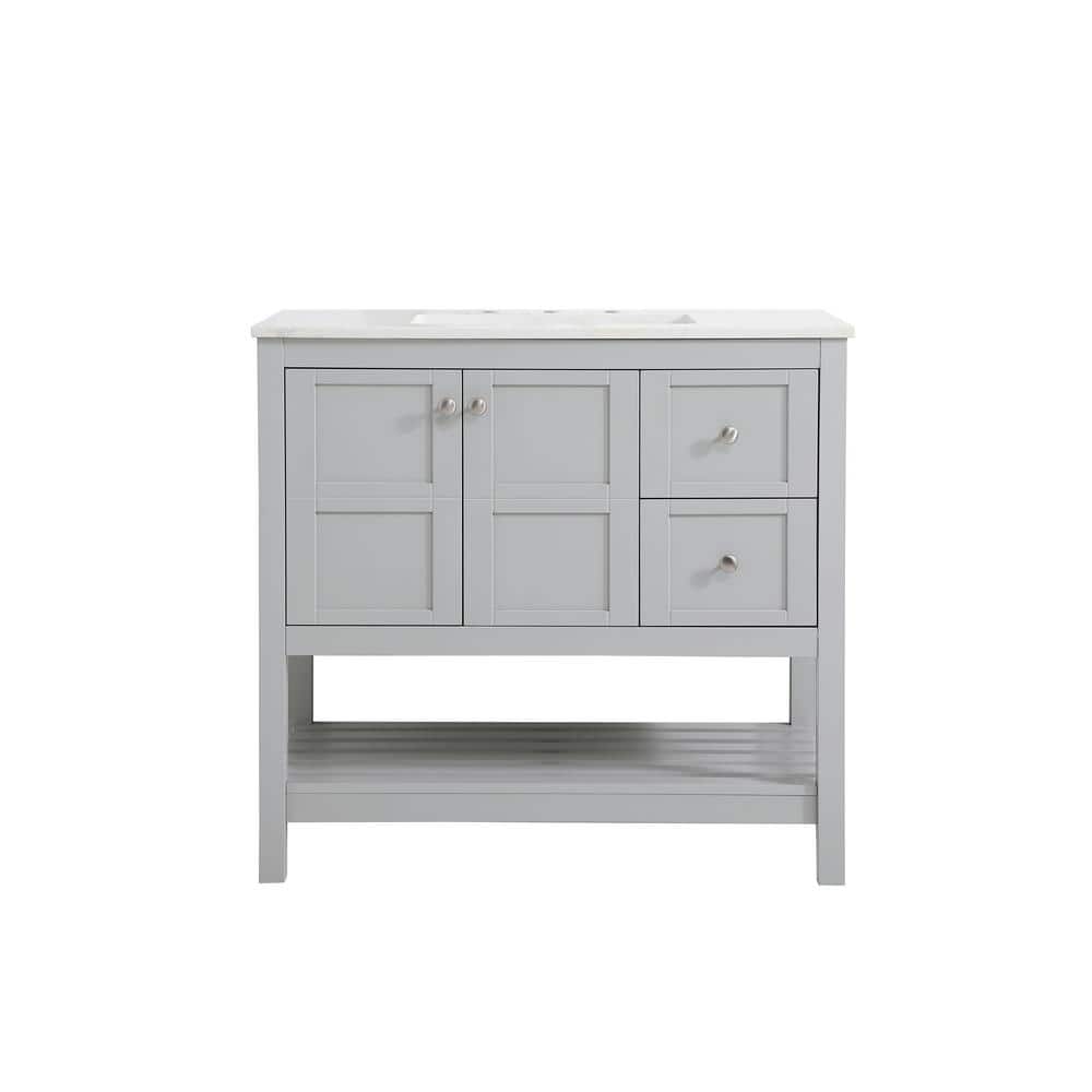 Simply Living 36 in. Single Bathroom Vanity in Gray with Quartz Vanity Top 