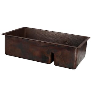 Dual Mount Hammered Copper 33 in. Double Bowl 70/30 Kitchen Sink with Short Divide in Oil Rubbed Bronze