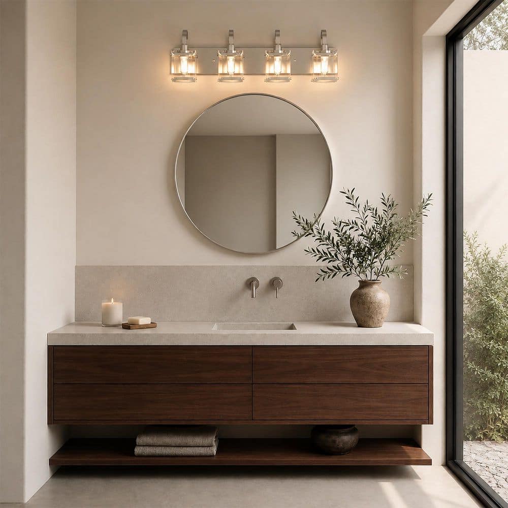 24 in. 4-Light Nickel Modern Rectangular Metal Vanity Lights Fixture with Clear Glass Shades for Bathroom or Bedroom price history on PriceWatchPro