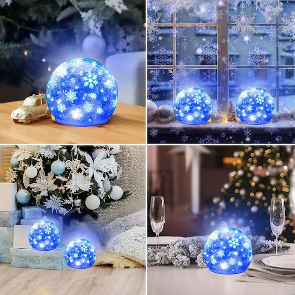 OGETFUUR 2-Piece 3.9 in. Blue Snowflake Gazing Ball Crystal Table