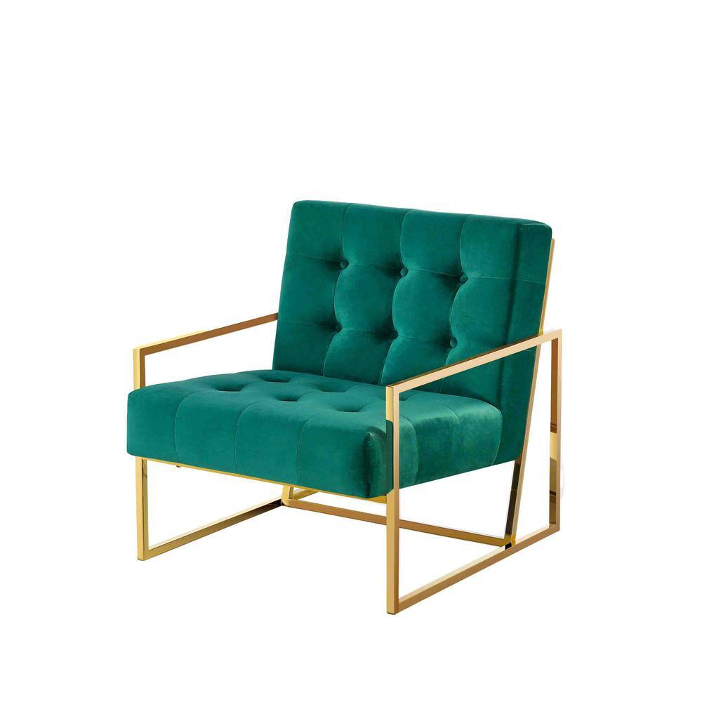 Teal Velvet and Gold Metal Lawson Accent Chair