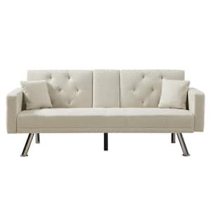 75 in. Modern Ivory Linen 2-Seater Twin Sleeper Folding Futon Convertible Sofa Bed