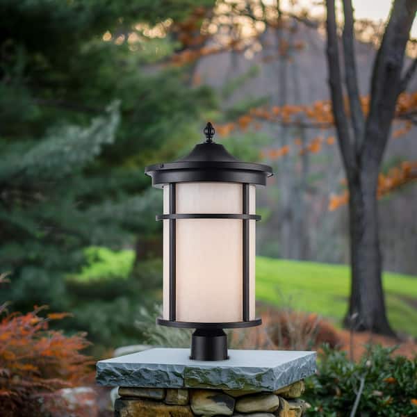 Avalon II 20 in. 1-Light Black Metal Hardwired Outdoor Weather Resistant Post Light Fixture with No Bulbs Included