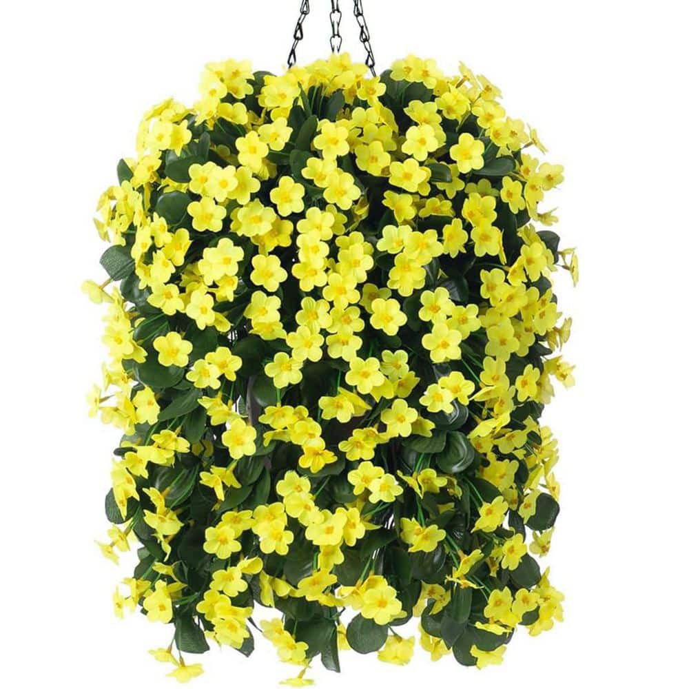 【花入20】萩5   遊環風耳付　高さ24㎝ 1 in. Yellow Artificial Orchid Vine Hanging Plant Basket 28.5 in