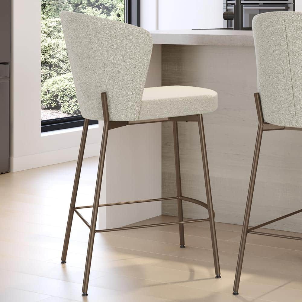 Amisco Camilla 27 in. High Back Counter Stool Cream Boucle Polyester ...