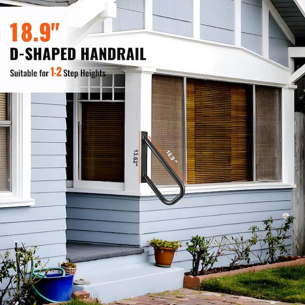 VEVOR Handrails for Outdoor Steps 18.86 in. x 3.15 in. Black steel Stair Railing Kit Wall Mount Railings 1-2 Steps U-Shaped