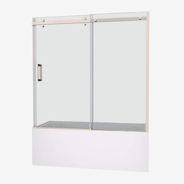 60 in. W x 58 in. H Sliding Semi-Frameless Tub Door in Polished Chrome Finish with 5/16 in. Tempered Clear Glass