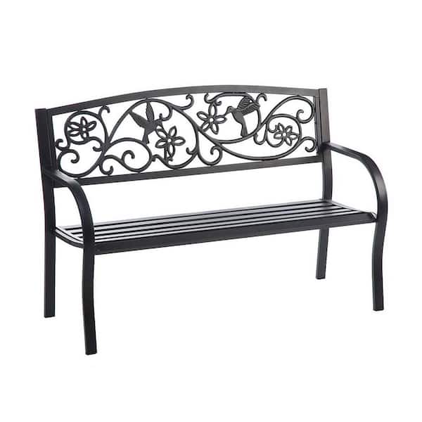 Evergreen Enterprises 50 in. Metal Outdoor Garden Bench with Hummingbird and Flowers Design