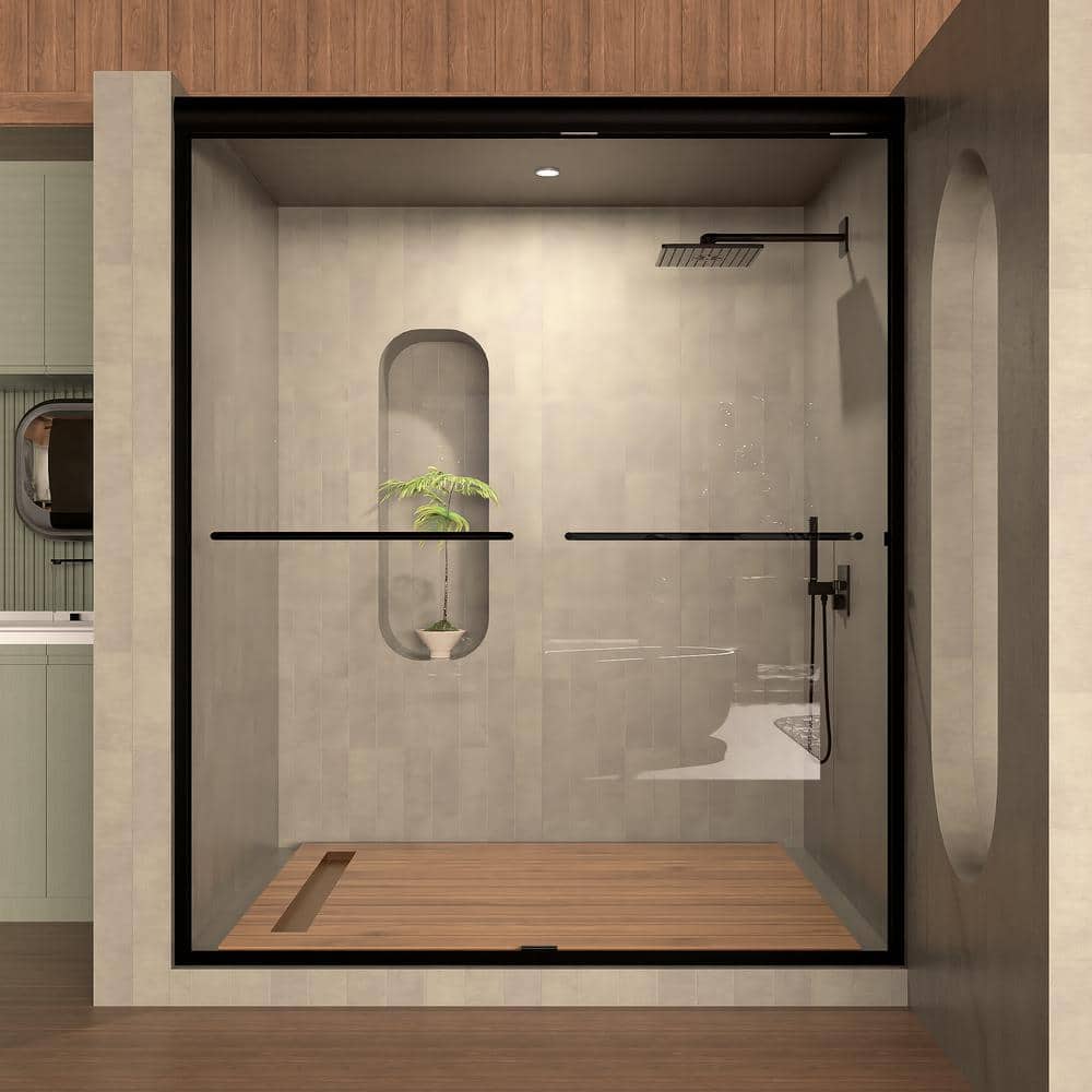 60 in. W x 76 in. H Sliding Semi-Framless Shower Door in Matte Black Finish with Clear Tempered Glass price history on PriceWatchPro