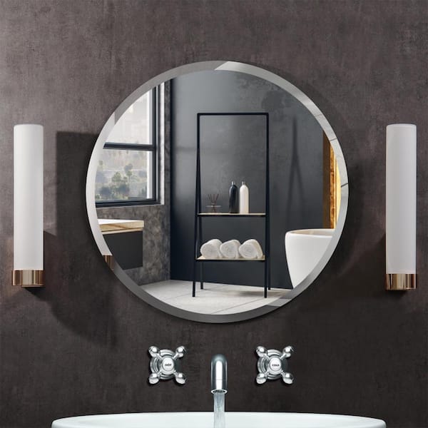 tunuo 32 in. W x 32 in. H Round Frameless Wall Bathroom Vanity Mirror in Silver