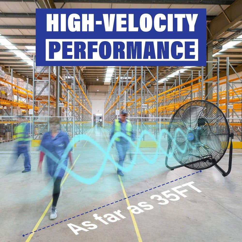 20 Inch Black High Velocity Floor Fan with Three Speed Settings