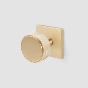 Taylor Champagne Gold - Brass Modern Flat Knurled Interior Door Knob, Square Plate and Concealed Screws (Double Dummy)