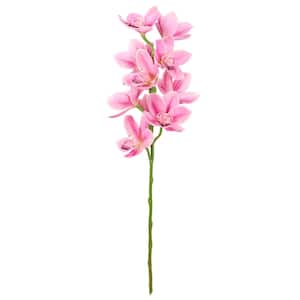 Set of 2-Large Fuchsia Pink Artificial Cymbidium Orchid Flower Stem Spray 31 in.
