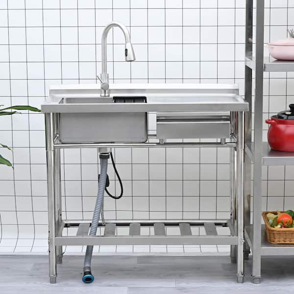20 in. D x 39 in. W Freestanding Laundry/Utility Sink in Stainless Steel with Faucet