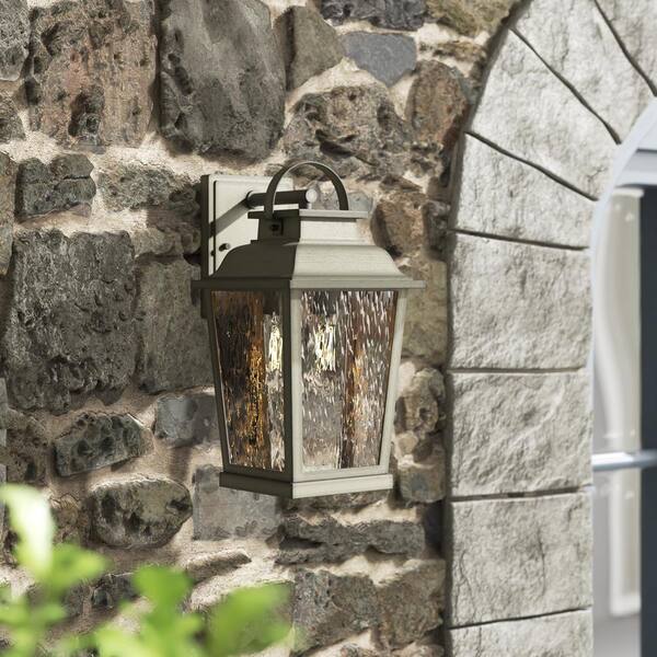 French Country Metal Lantern Stone Glass Shade Waterproof Outdoor Wall Lights