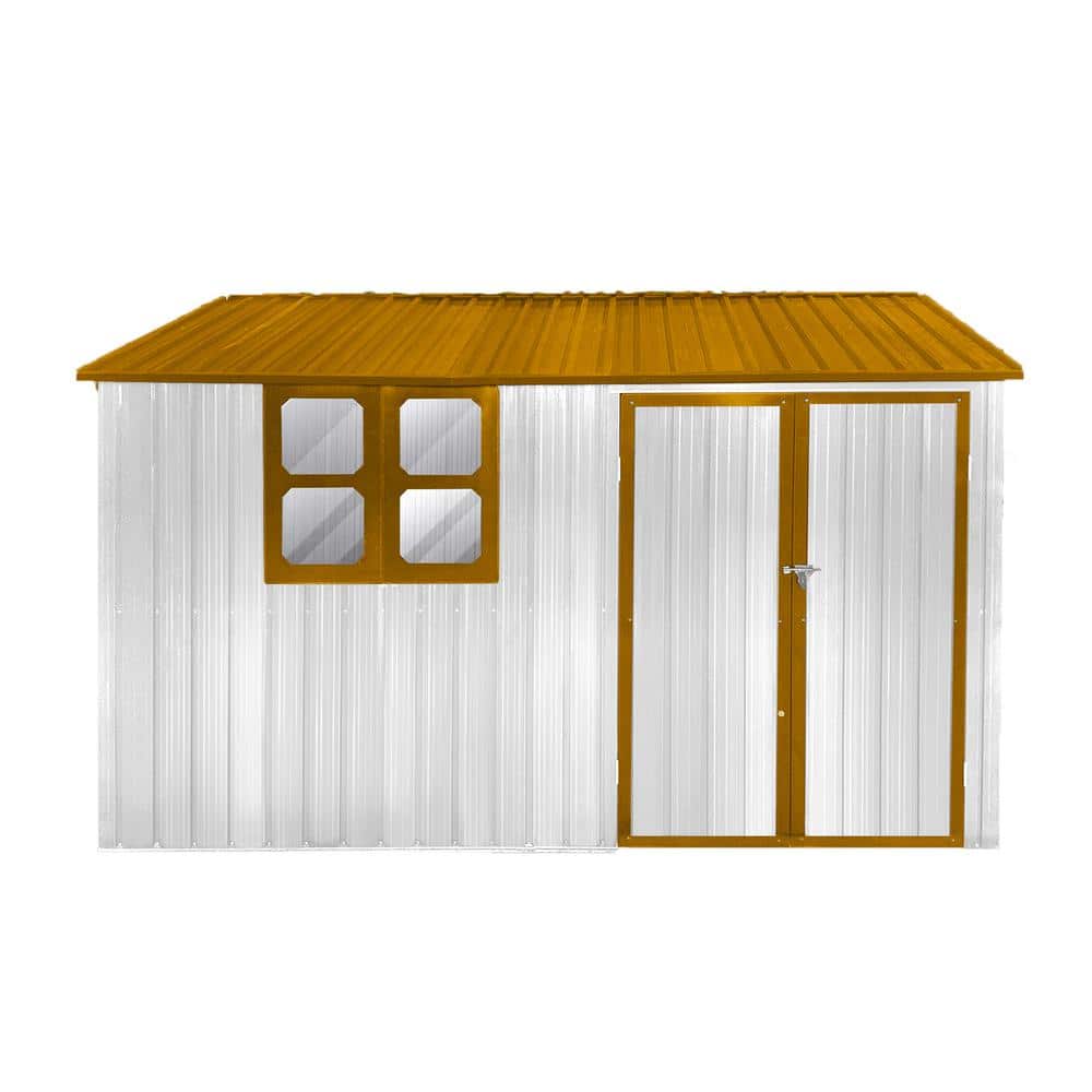 Outdoor 10 ft. W x 8 ft. D Storage Garden Metal Shed with Apex Peak Yellow 